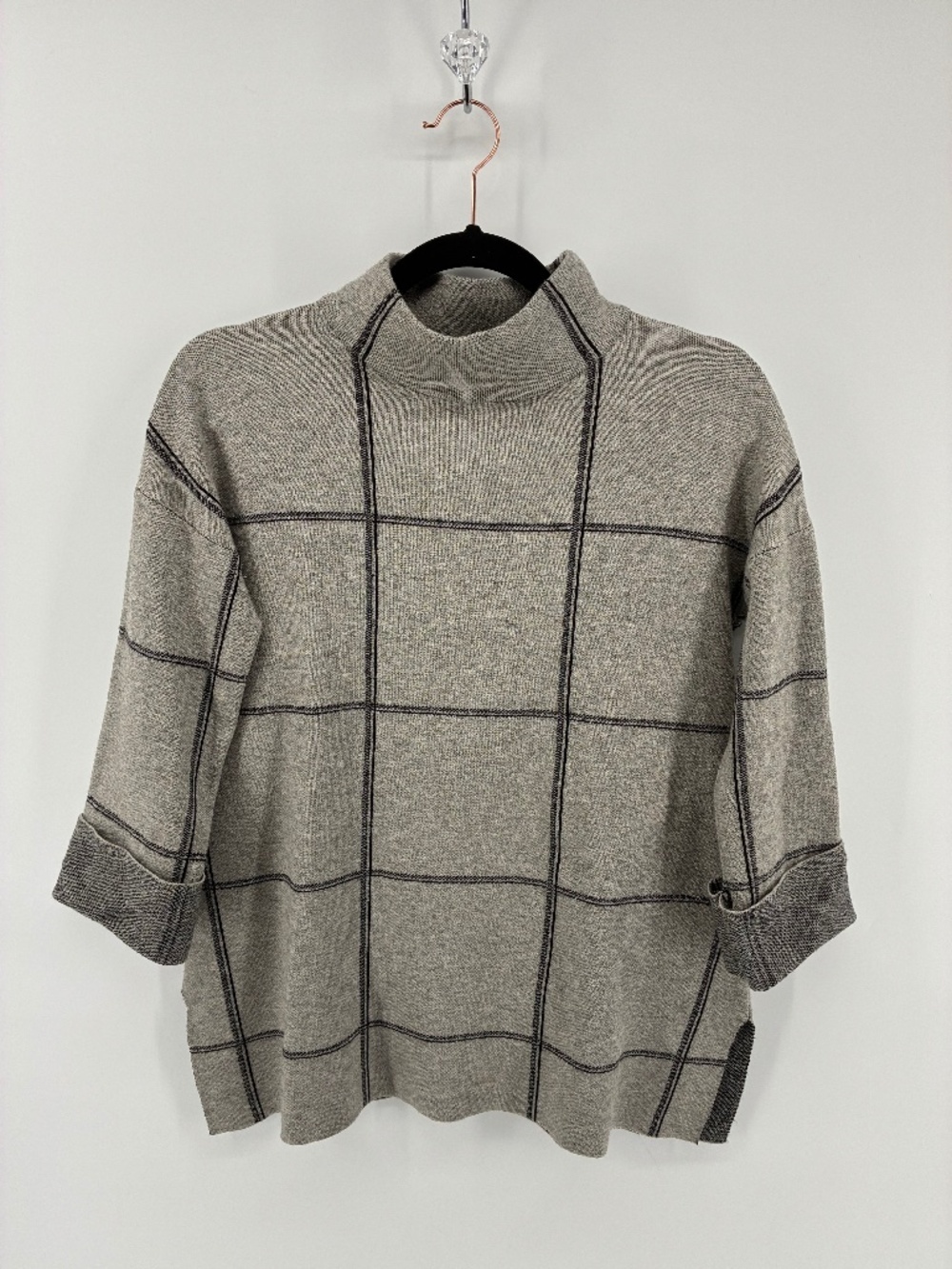 MASSIVE $10 SALE Relaxed Mock Neck Windowpane Sweater - Light Gray